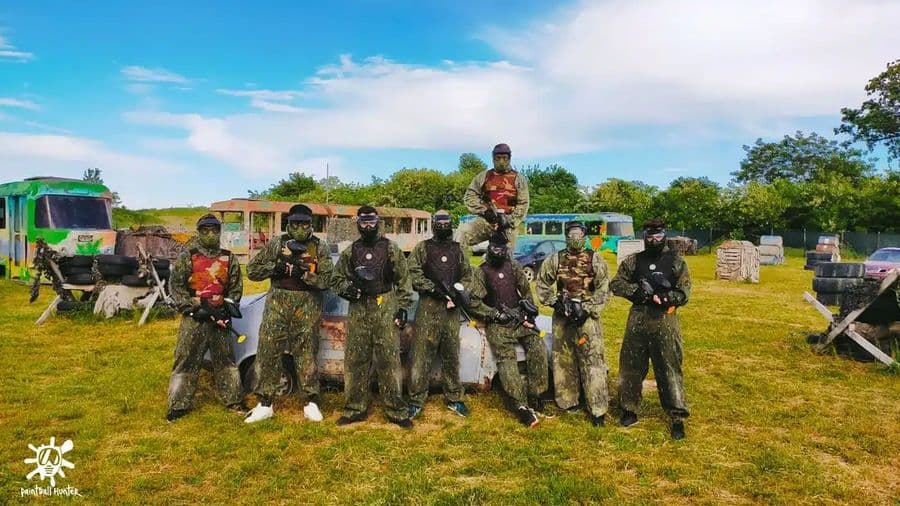 Group of players after a paintball session on the Area 51 field