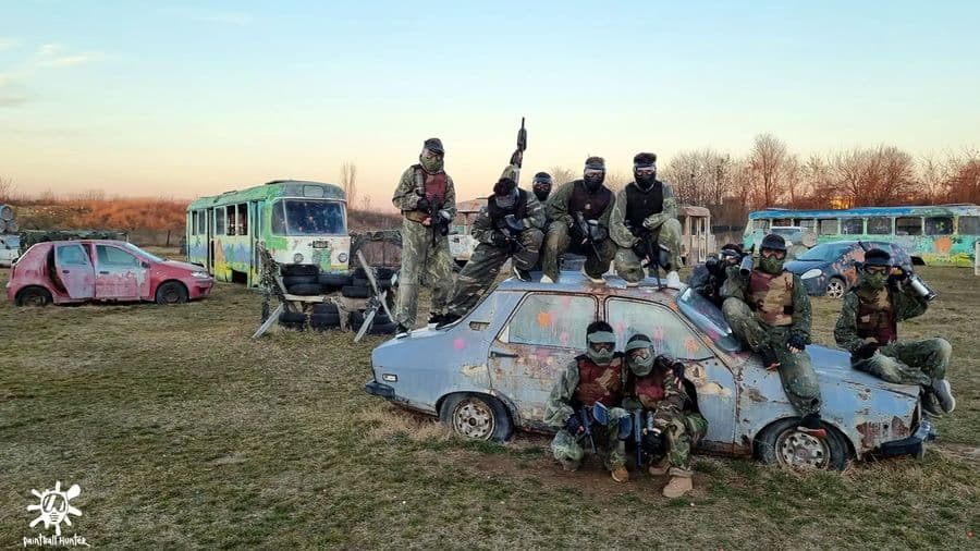 Players next to the wrecked car on the Area 51 field