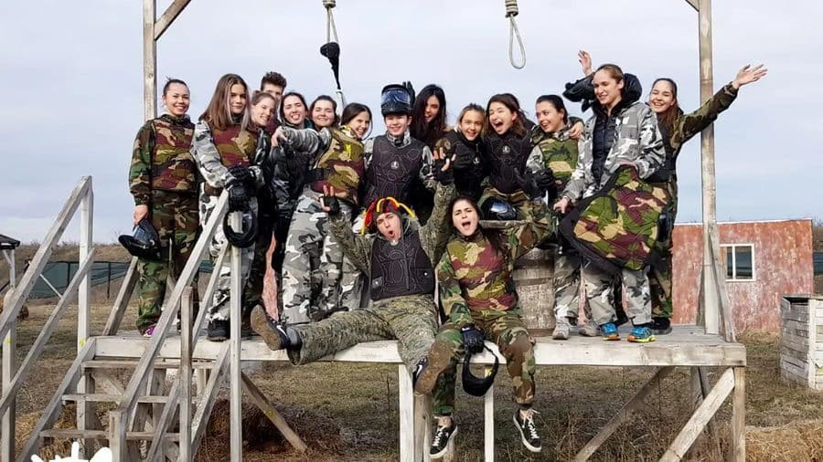 Group of friends at the end of a paintball session